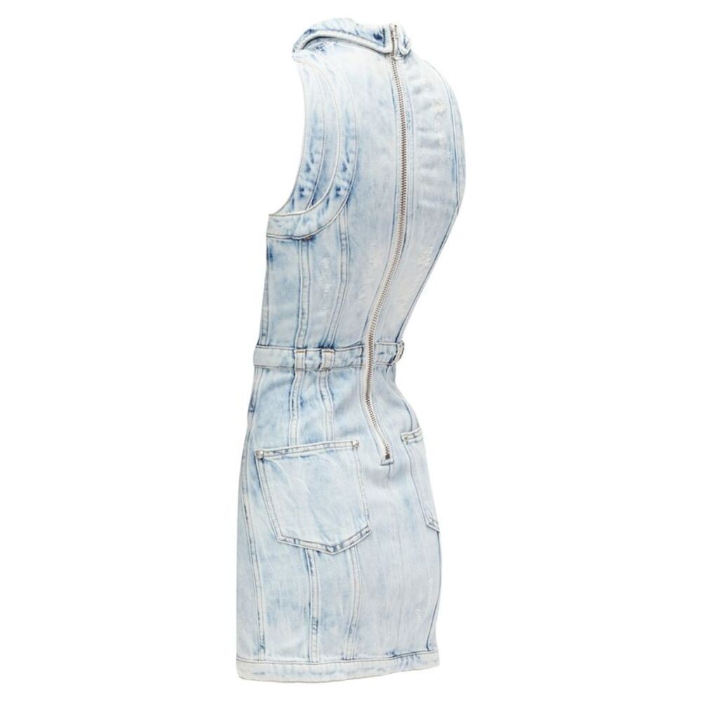 Balmain Distressed Denim Silver Buttons 4 Pocket Fitted Dress - Picture 6 of 6